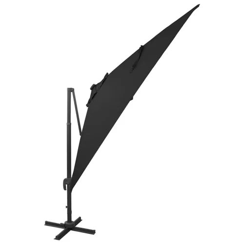 Fekete konzolos napernyő rúddal és LED-fényekkel 300 cm