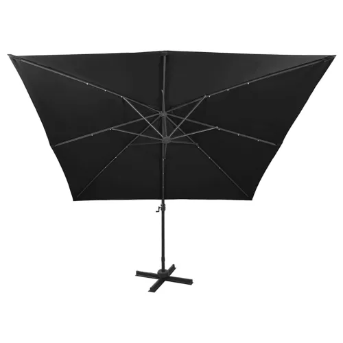 Fekete konzolos napernyő rúddal és LED-fényekkel 300 cm
