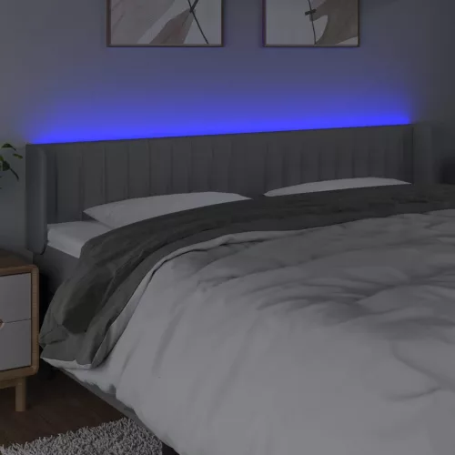 Világosszürke szövet LED-es fejtámla 203 x 16 x 78/88 cm