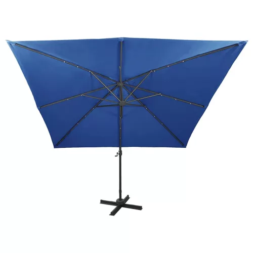 Azúrkék konzolos napernyő rúddal és LED-fényekkel 300 cm