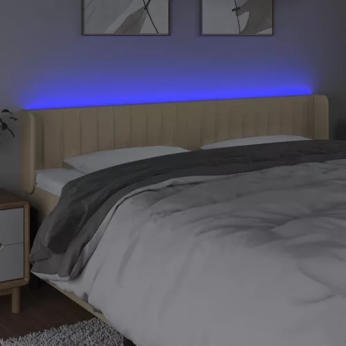 Krémszínű szövet LED-es fejtámla 203 x 16 x 78/88 cm