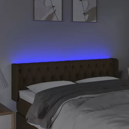 Sötétbarna szövet LED-es fejtámla 147 x 16 x 78/88 cm