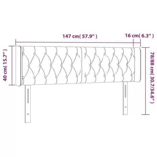 Sötétbarna szövet LED-es fejtámla 147 x 16 x 78/88 cm