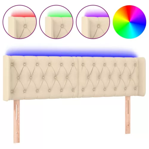 Krémszínű szövet LED-es fejtámla 147 x 16 x 78/88 cm