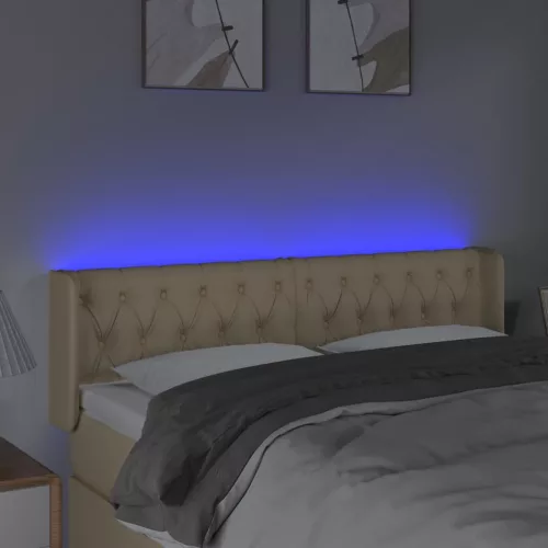 Krémszínű szövet LED-es fejtámla 147 x 16 x 78/88 cm