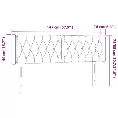 Krémszínű szövet LED-es fejtámla 147 x 16 x 78/88 cm