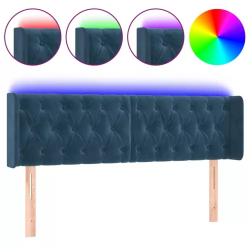 Sötétkék bársony LED-es fejtámla 147 x 16 x 78/88 cm