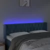Sötétkék bársony LED-es fejtámla 147 x 16 x 78/88 cm
