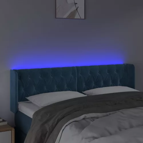 Sötétkék bársony LED-es fejtámla 147 x 16 x 78/88 cm