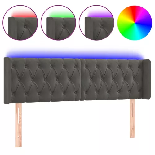 Sötétszürke bársony LED-es fejtámla 163 x 16 x 78/88 cm