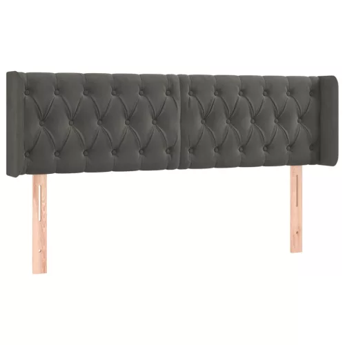 Sötétszürke bársony LED-es fejtámla 163 x 16 x 78/88 cm
