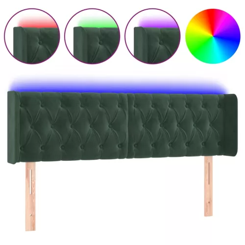Sötétzöld bársony LED-es fejtámla 163 x 16 x 78/88 cm