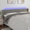 Világosszürke bársony LED-es fejtámla 183 x 16 x 78/88 cm