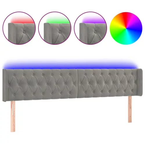 Világosszürke bársony LED-es fejtámla 183 x 16 x 78/88 cm