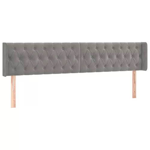 Világosszürke bársony LED-es fejtámla 183 x 16 x 78/88 cm
