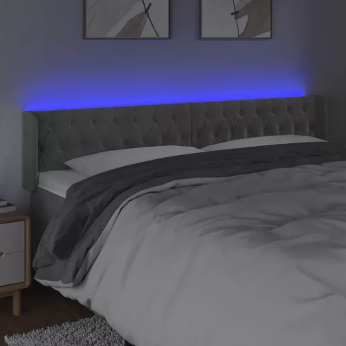 Világosszürke bársony LED-es fejtámla 183 x 16 x 78/88 cm