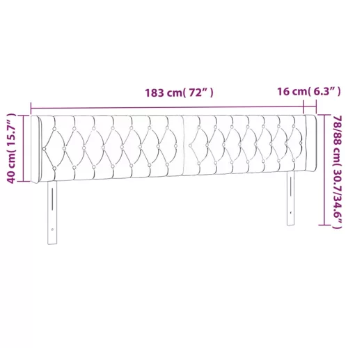 Világosszürke bársony LED-es fejtámla 183 x 16 x 78/88 cm