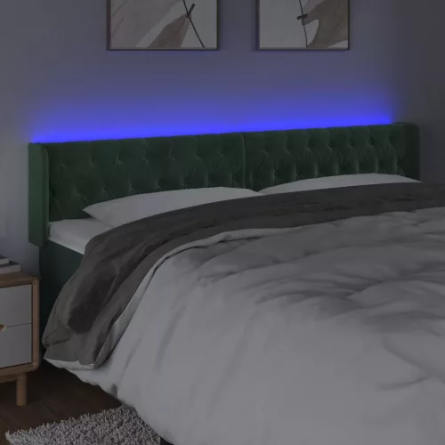 Sötétzöld bársony LED-es fejtámla 183 x 16 x 78/88 cm