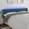 Sötétkék bársony LED-es fejtámla 183 x 16 x 78/88 cm