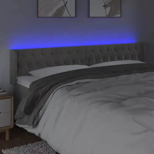 Világosszürke bársony LED-es fejtámla 203 x 16 x 78/88 cm