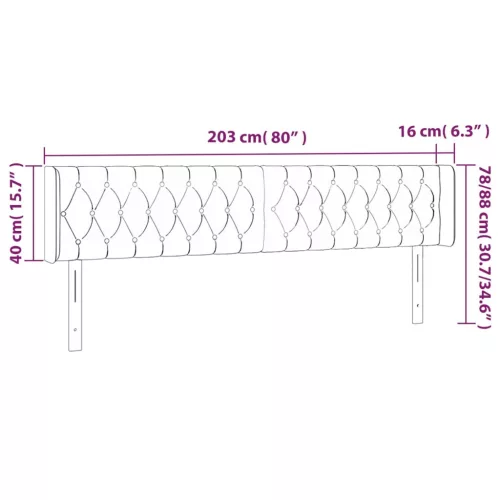 Világosszürke bársony LED-es fejtámla 203 x 16 x 78/88 cm