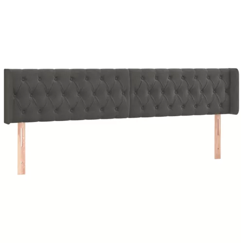 Sötétszürke bársony LED-es fejtámla 203 x 16 x 78/88 cm