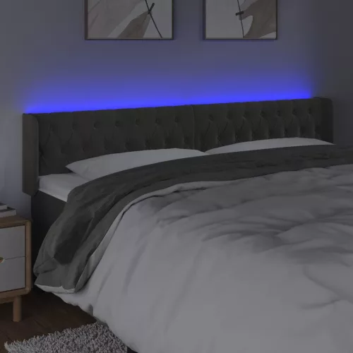 Sötétszürke bársony LED-es fejtámla 203 x 16 x 78/88 cm
