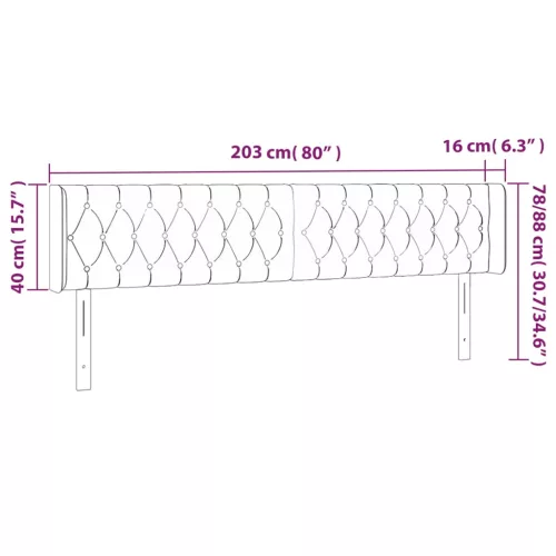 Sötétszürke bársony LED-es fejtámla 203 x 16 x 78/88 cm