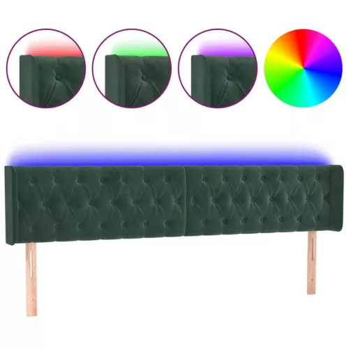 Sötétzöld bársony LED-es fejtámla 203 x 16 x 78/88 cm