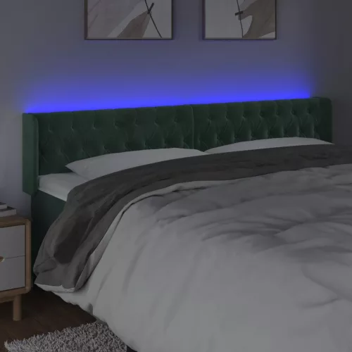 Sötétzöld bársony LED-es fejtámla 203 x 16 x 78/88 cm
