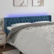 Sötétkék bársony LED-es fejtámla 203 x 16 x 78/88 cm