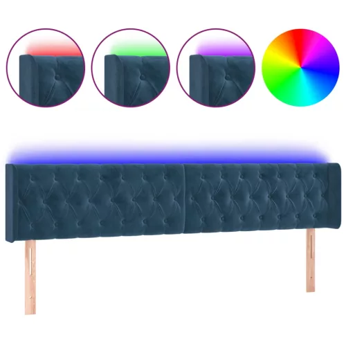 Sötétkék bársony LED-es fejtámla 203 x 16 x 78/88 cm