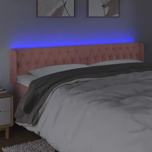 Rózsaszín bársony LED-es fejtámla 203x16x78/88 cm