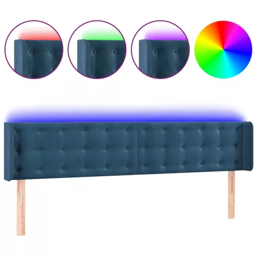 Sötétkék bársony LED-es fejtámla 163 x 16 x 78/88 cm