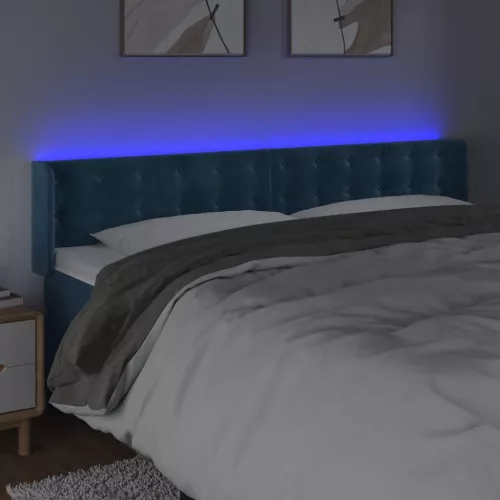 Sötétkék bársony LED-es fejtámla 163 x 16 x 78/88 cm