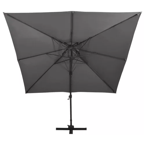 Antracitszürke dupla tetejű konzolos napernyő 300 x 300 cm