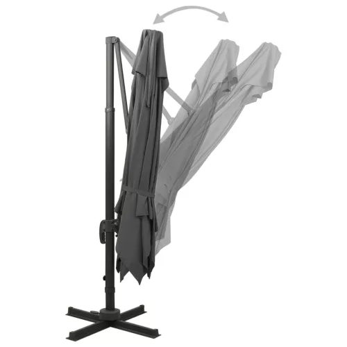 Antracitszürke dupla tetejű konzolos napernyő 300 x 300 cm