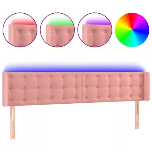 Rózsaszín bársony LED-es fejtámla 203x16x78/88 cm