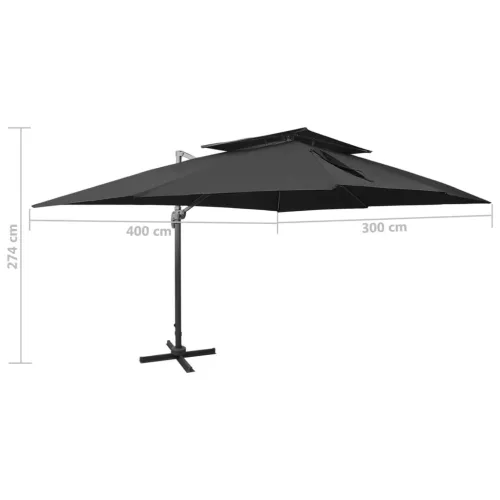 Fekete konzolos kerti napernyő dupla tetejjel 400 x 300 cm