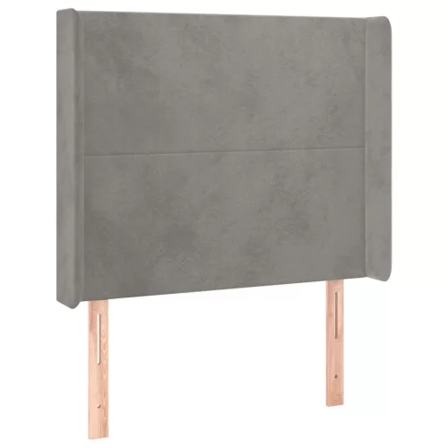 Világosszürke bársony LED-es fejtámla 103x16x118/128 cm