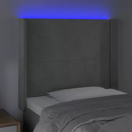 Világosszürke bársony LED-es fejtámla 103x16x118/128 cm