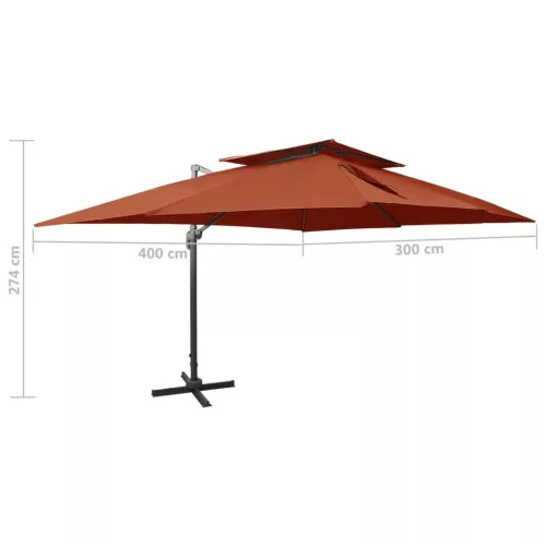 Dupla tetejű terrakotta konzolos kerti napernyő 400 x 300 cm
