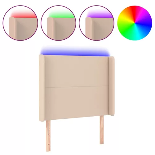 Cappuccino műbőr LED-es fejtámla 93x16x118/128 cm