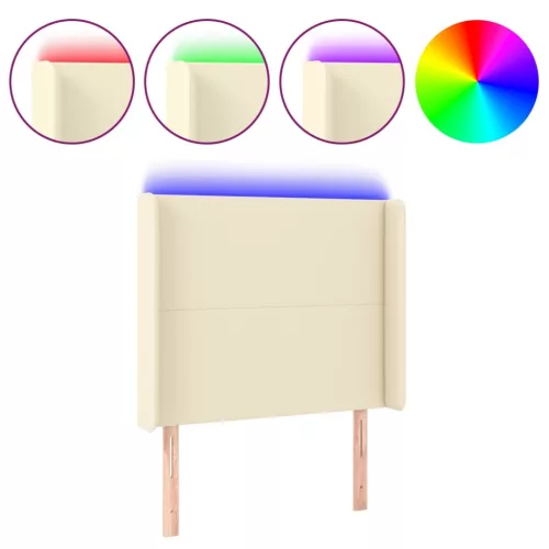 Krémszínű műbőr LED-es fejtámla 103x16x118/128 cm