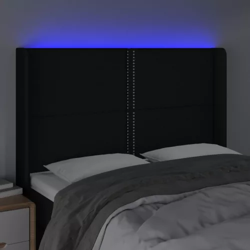 Fekete szövet LED-es fejtámla 147x16x118/128 cm