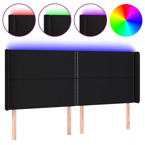 Fekete szövet LED-es fejtámla 203x16x118/128 cm