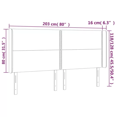 Fekete szövet LED-es fejtámla 203x16x118/128 cm