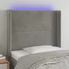 Világosszürke bársony LED-es fejtámla 83x16x118/128 cm