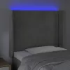Világosszürke bársony LED-es fejtámla 83x16x118/128 cm
