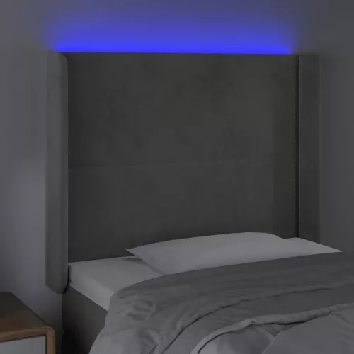 Világosszürke bársony LED-es fejtámla 83x16x118/128 cm